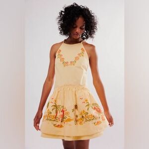New Free People Deserted Island Mini Dress Tropical Print Halter Dress XL